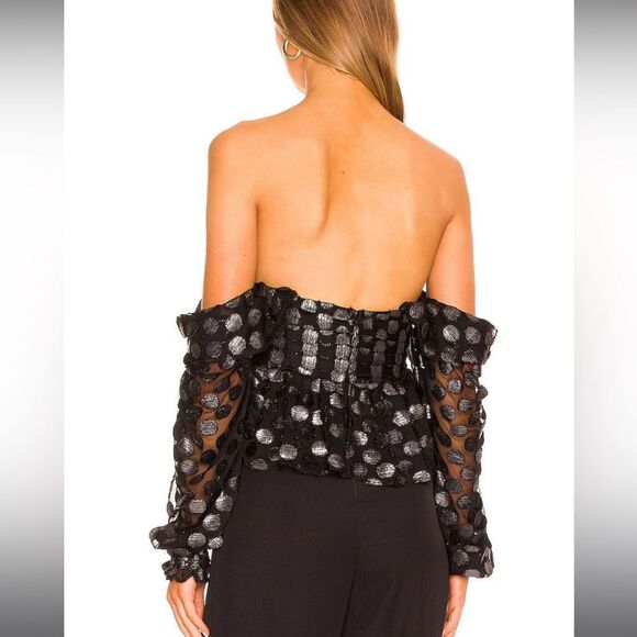NWT House of Harlow 1960 Burna Blouse in Black Metallic Dot sz S - Picture 3 of 11